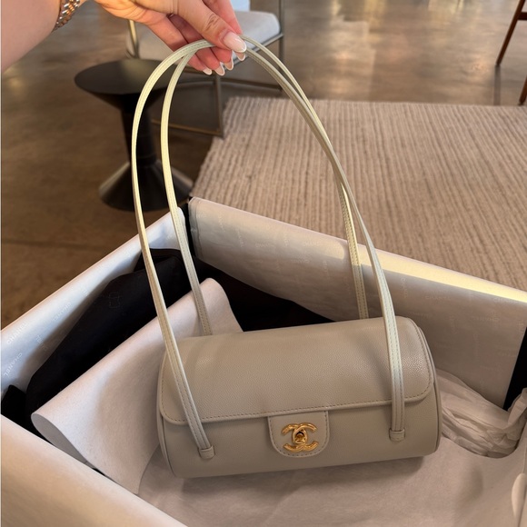 CHANEL Handbags - Chanel Preppy Coco Bowling Bag Light Grey Shiny Caviar Brushed Gold Hardware